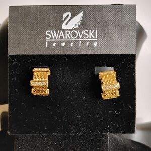 Swarovski Gold Tone Creole‎ Gold Plated Clip On Huggies